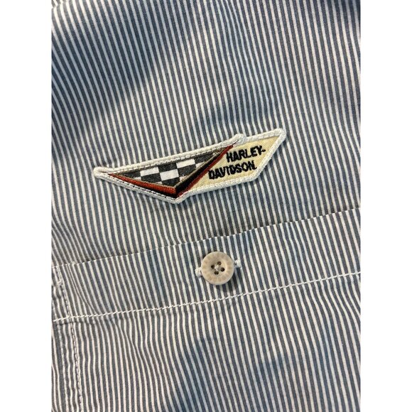 Harley-Davidson Mens Striped Button-Up Motorcycle Shirt 3XL Racing Patches - Picture 6 of 6